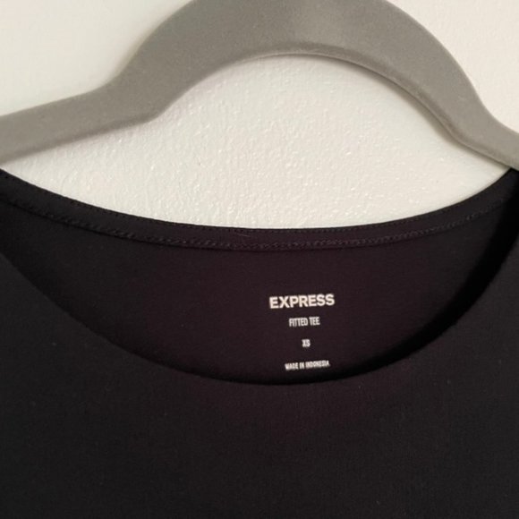 Express Black Fitted Double Layer Crew Neck Tee, XSmall - Picture 2 of 5